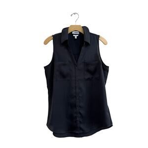 Express Portofino Slim Fit Black Button Down Blouse Workwear Top Sz M